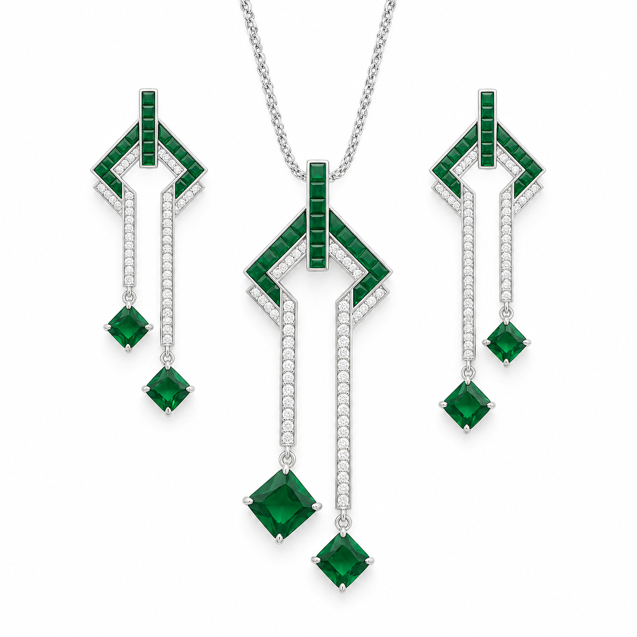 Silver Emeralda Royale Pendant Set