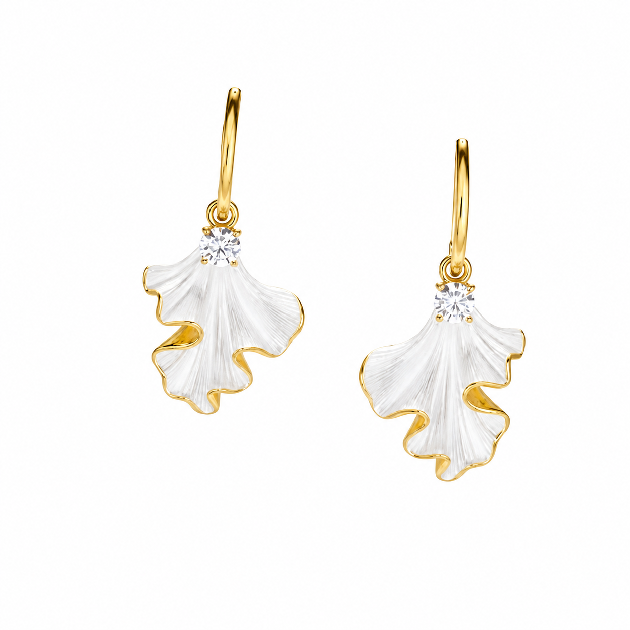 SIGOR 925 Silver White Leaf Drop Hoop Earring