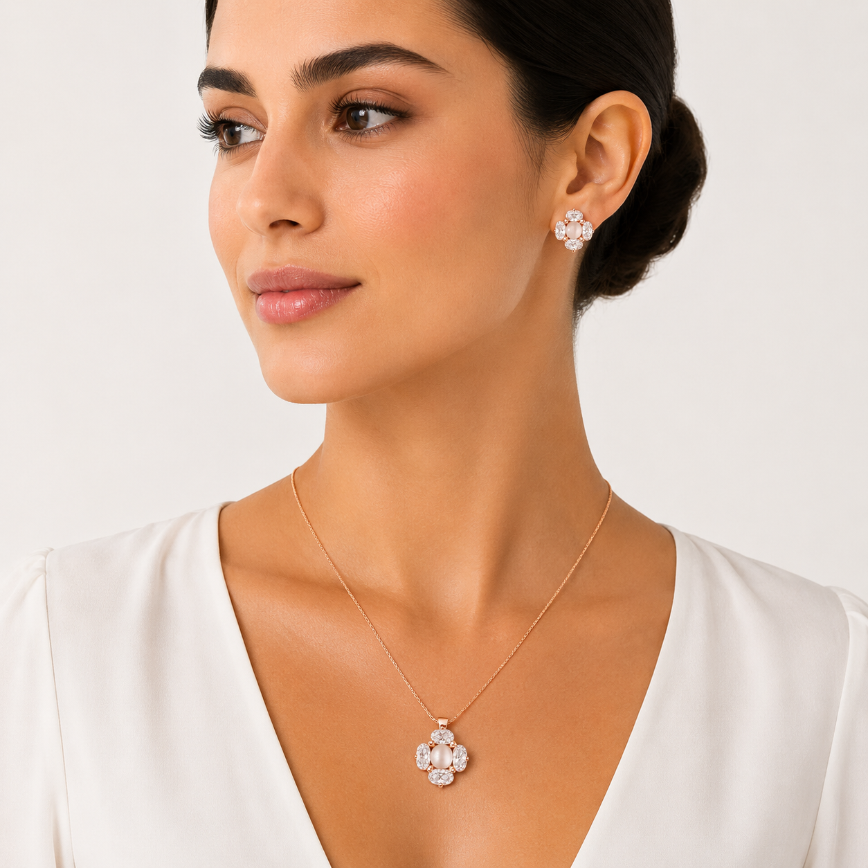 Rose Glow 925 Silver Chain Pendant Set