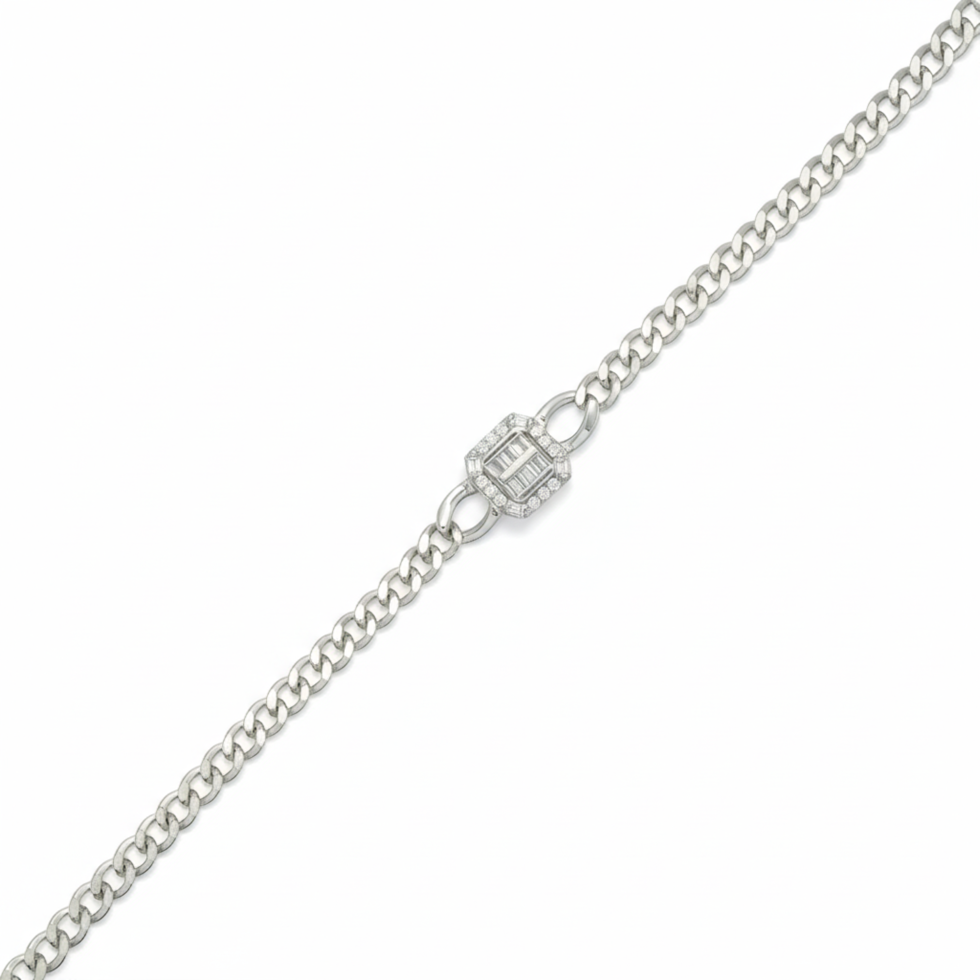 Silver Square Cut Diamond Tile Bracelet