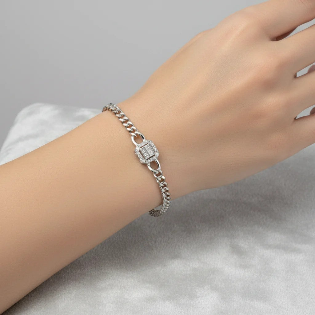 Silver Square Cut Diamond Tile Bracelet