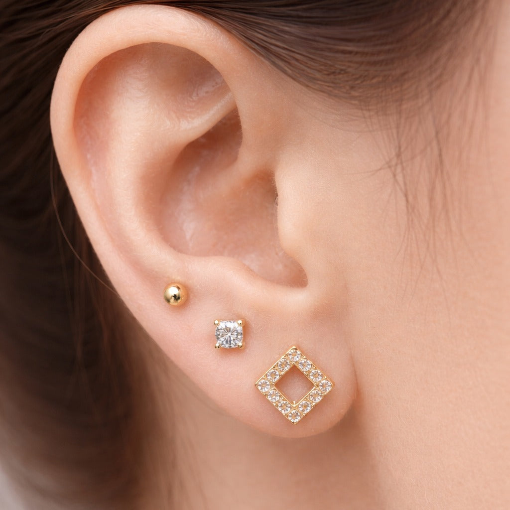 Golden Geometry Stud Trio