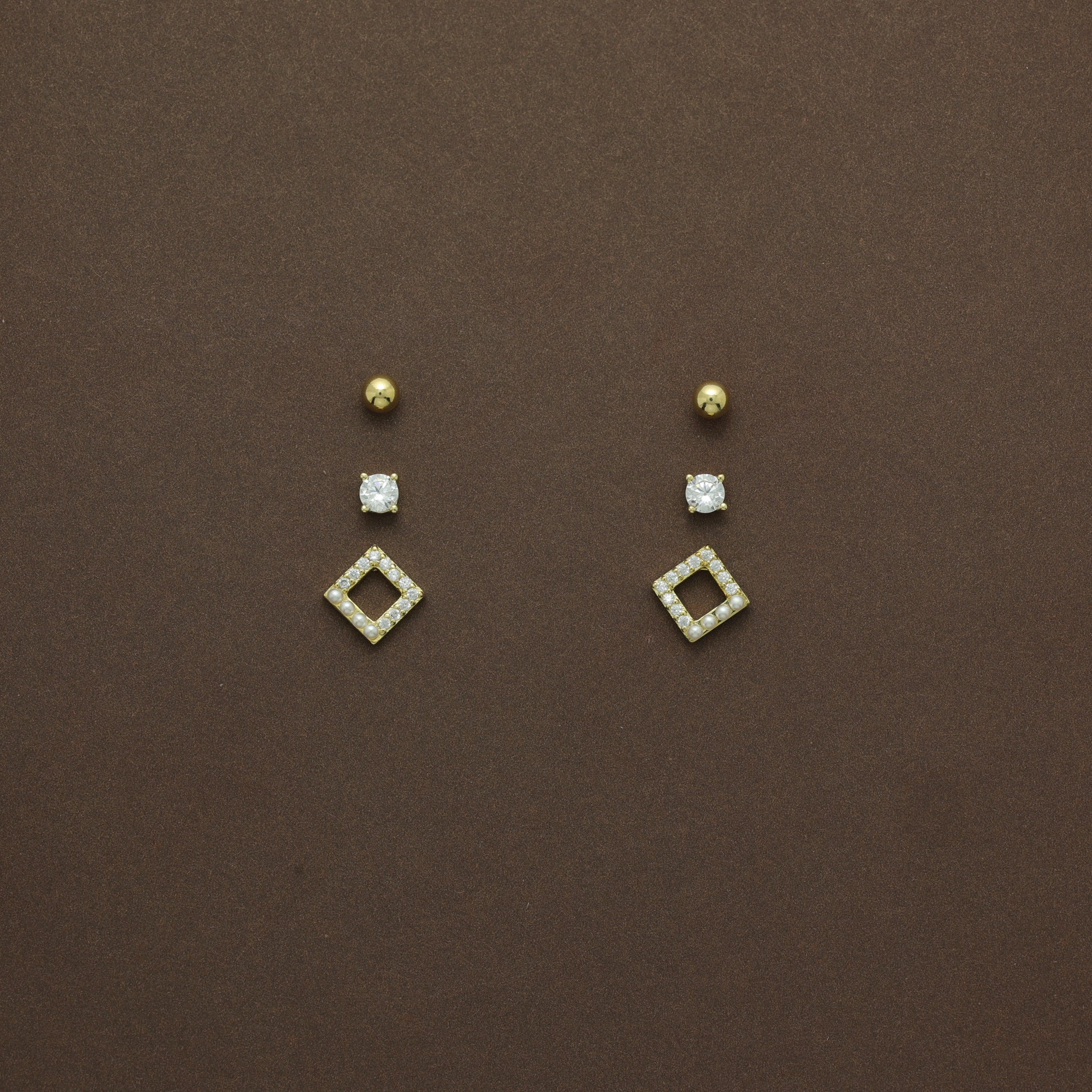 Golden Geometry Stud Trio