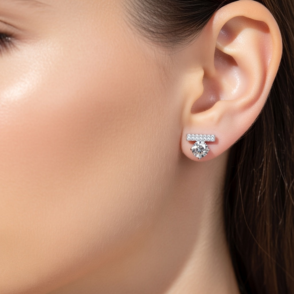 Halo Bar Drop Stud Earrings