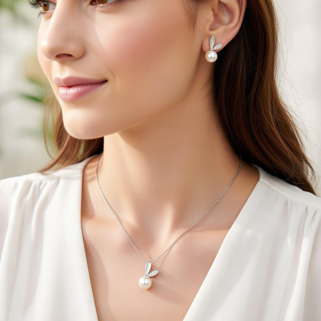 Silver Pearlisa Heartshine Pendant Set