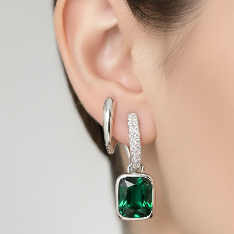 Silver Green Stone Earring