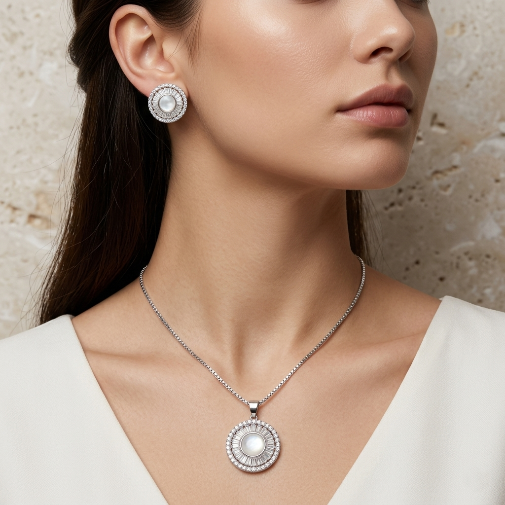 Royal Shine 925 Silver Choki Diamond Pendant Set