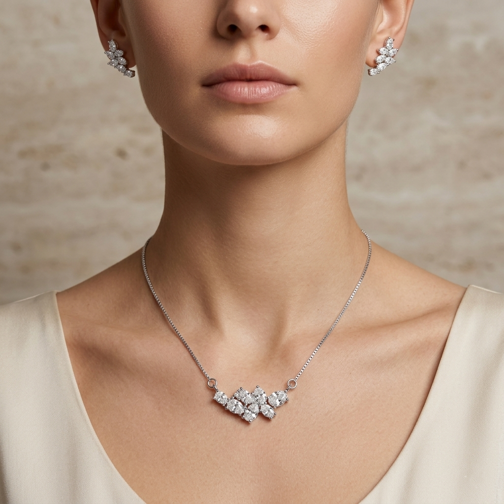 Shimmer Luxe 925 Silver Chain Pendant Set for Women