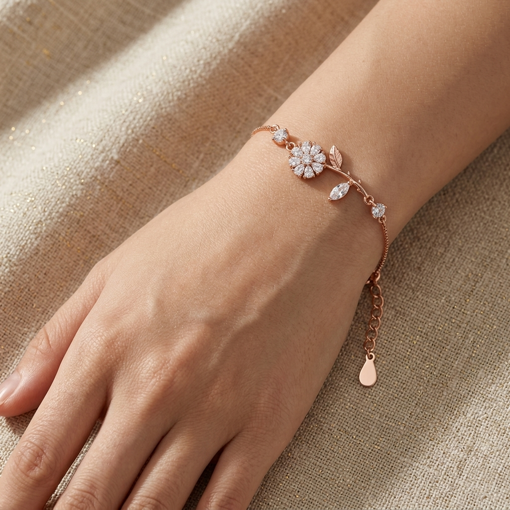 Elegant Rose Glow 925 Silver Bracelet