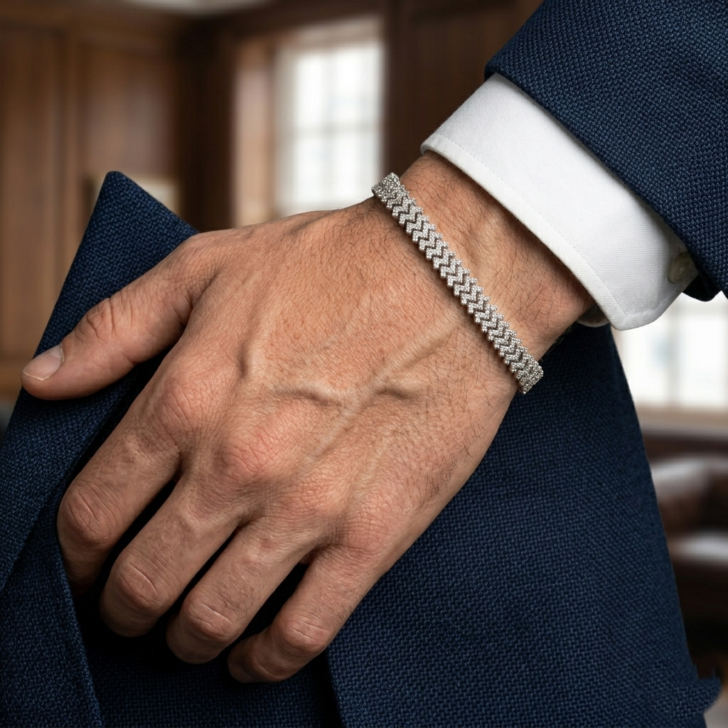 Men’s 925 Silver Raw Nugget Style Textured Lucky Bracelet