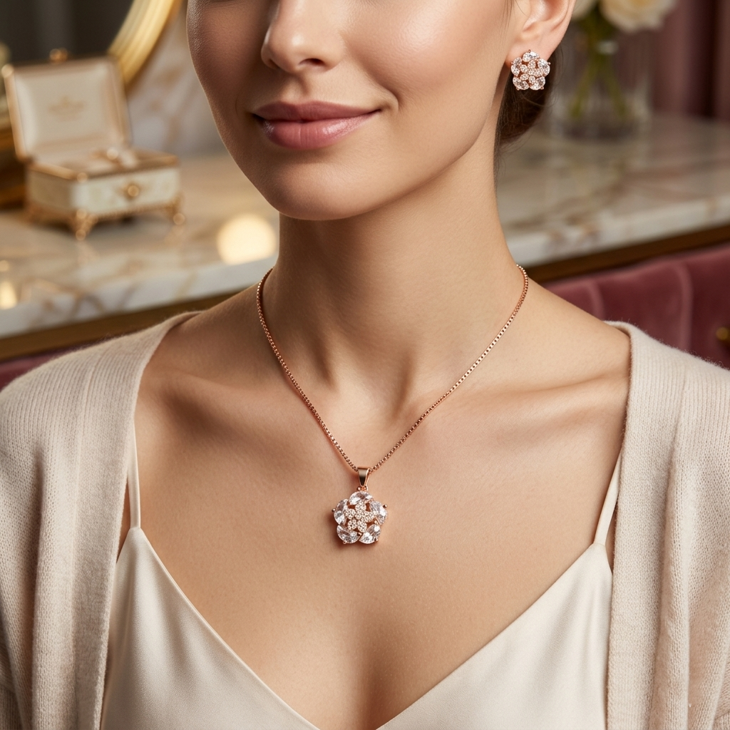 Blush Charm Rose Tone Silver Pendant Set