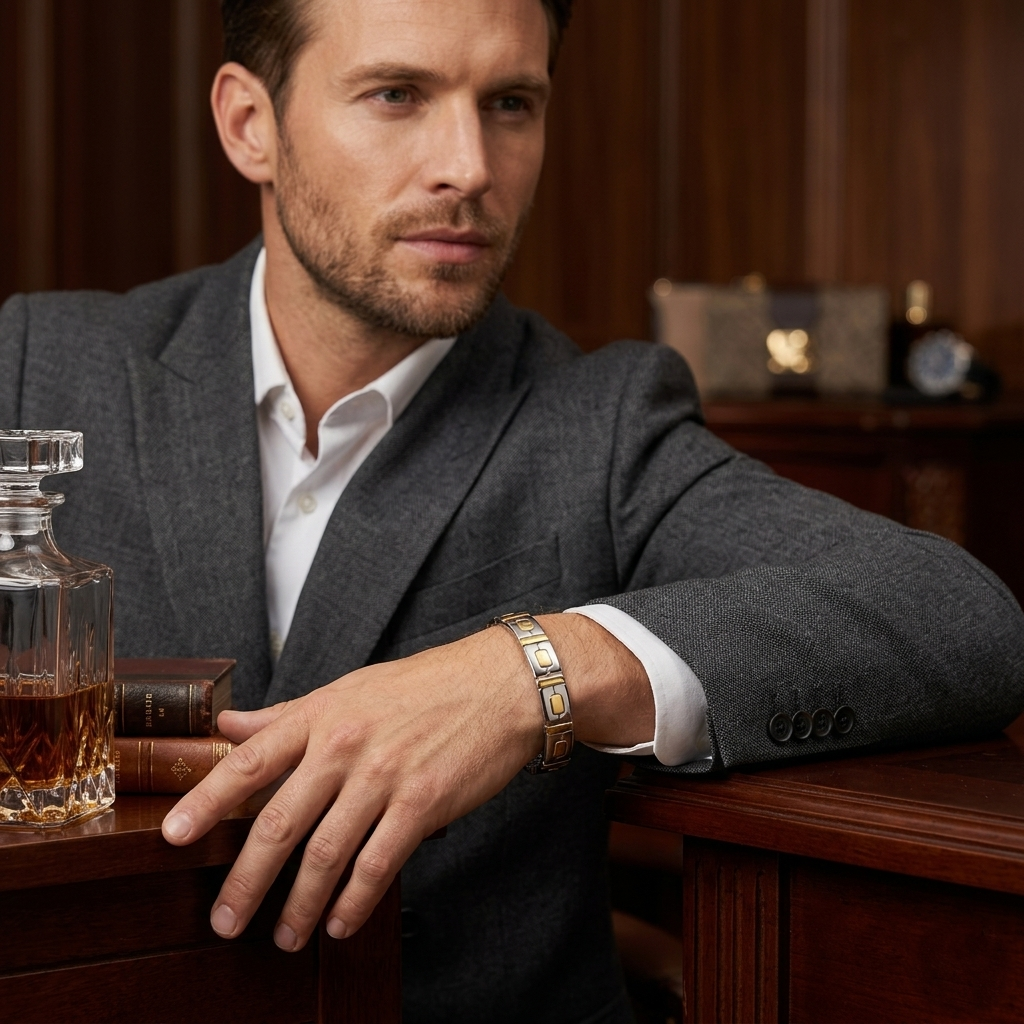 Trendy men’s silver kada featuring a smart dual-tone inspired pattern.