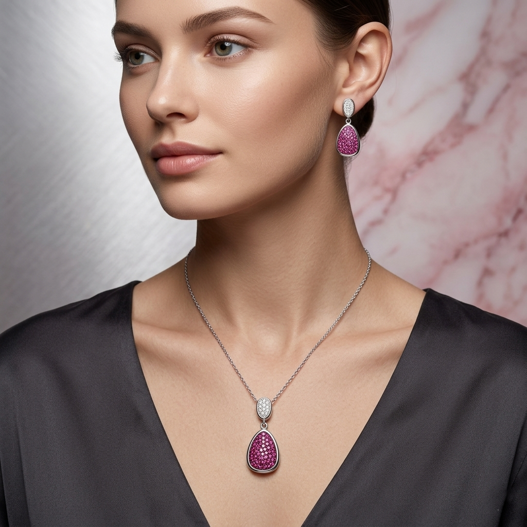 Blush Radiance Pink Diamond Silver Pendant Set