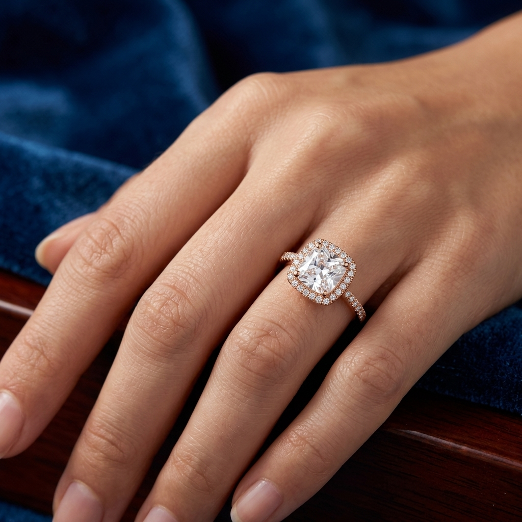 Classic Solitaire Rose Tone Silver Ring for Women