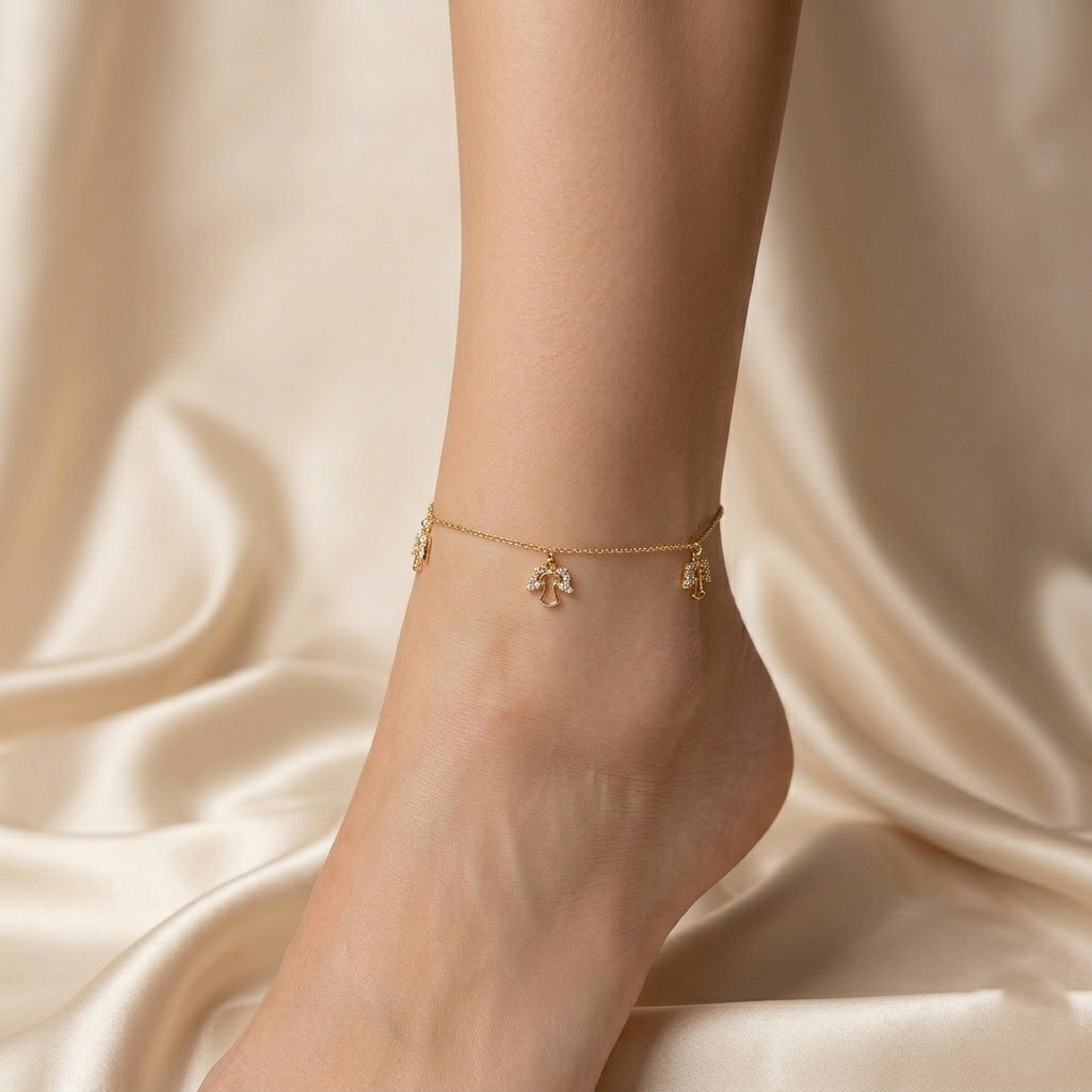 Rose Glow Diamond Anklet – 925 Silver Elegance Pair of 2