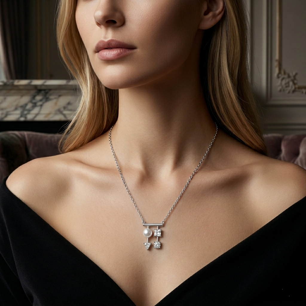 Modern Twist Pearl 925 Silver Designer Pendant Chain