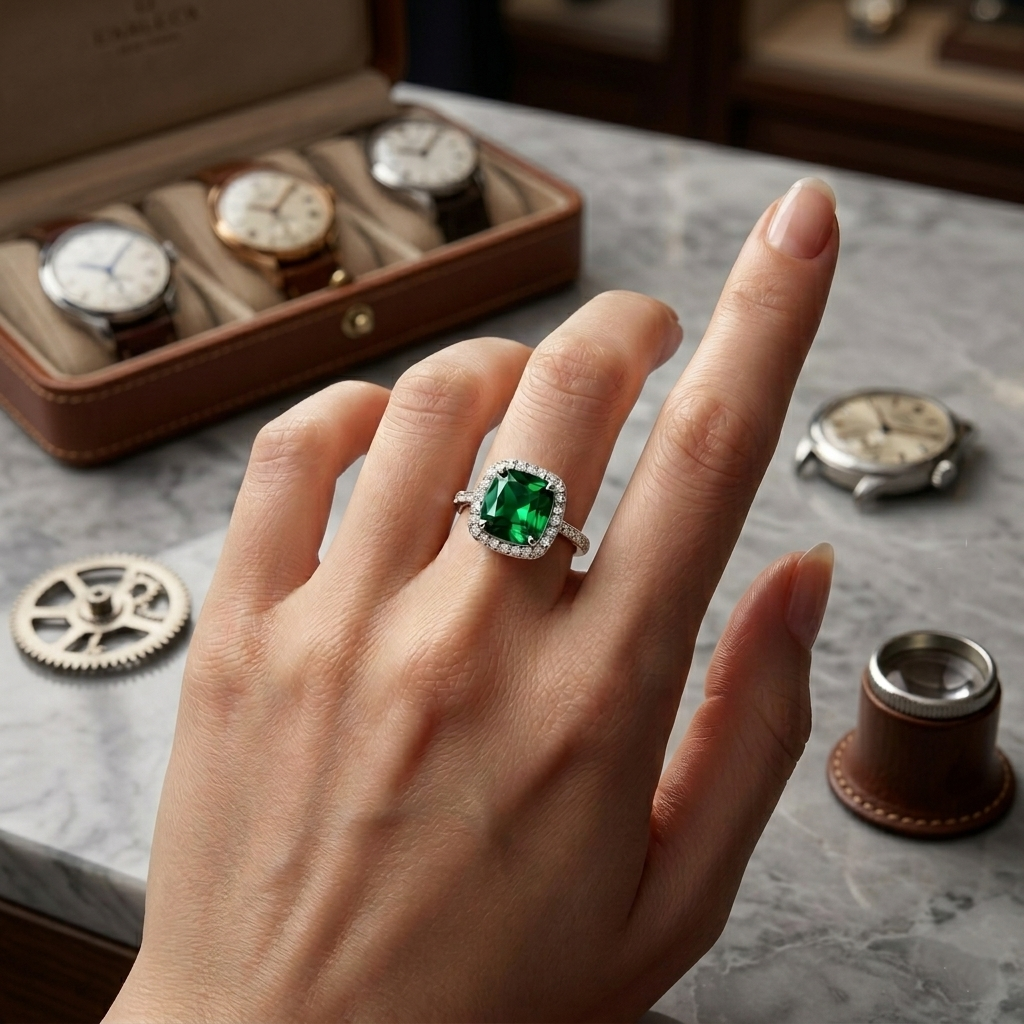 Royal Green Crystal 925 Sterling Silver Ring