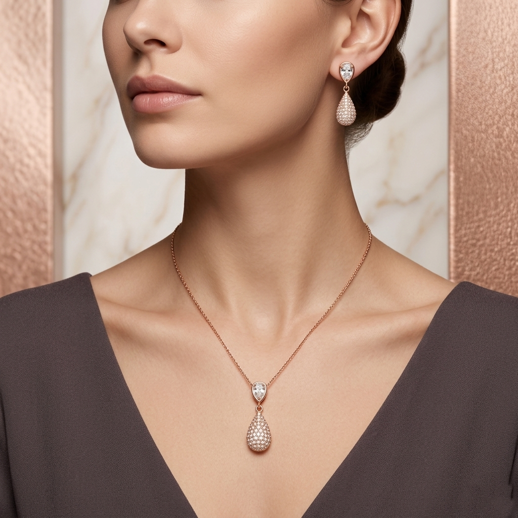 Rose Glow Elegance 925 Silver Pendant Set