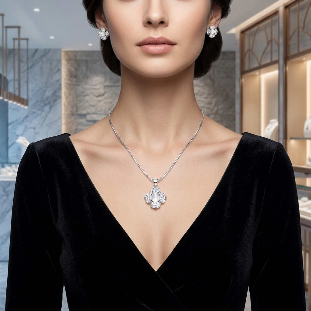 Elegant Sparkle 925 Silver Chain Pendant Set