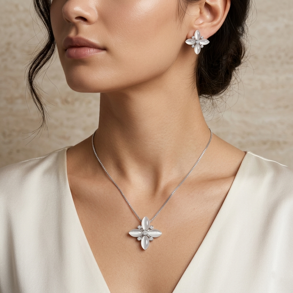 Shimmer Luxe 925 Silver Chain Pendant Set for Women