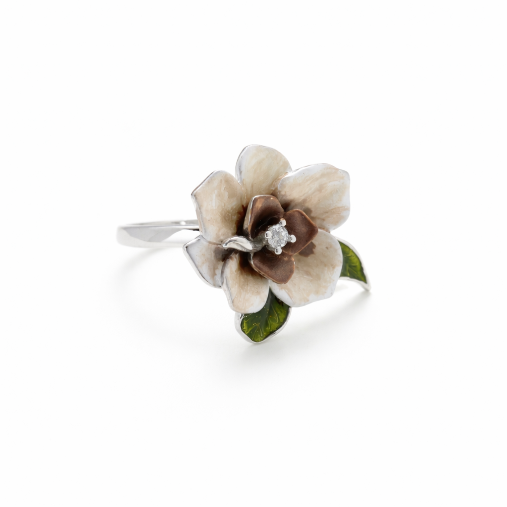 Modern Floral Statement 925 Silver Ring