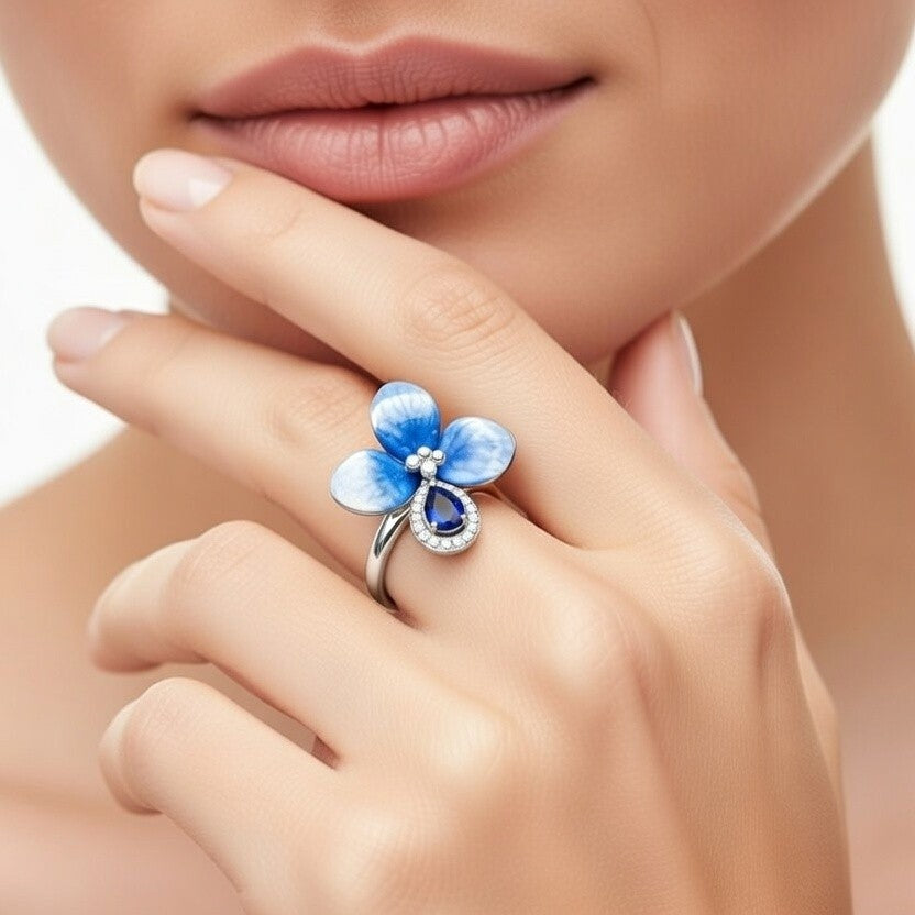 Stylish Blue Statement 925 Silver Ring