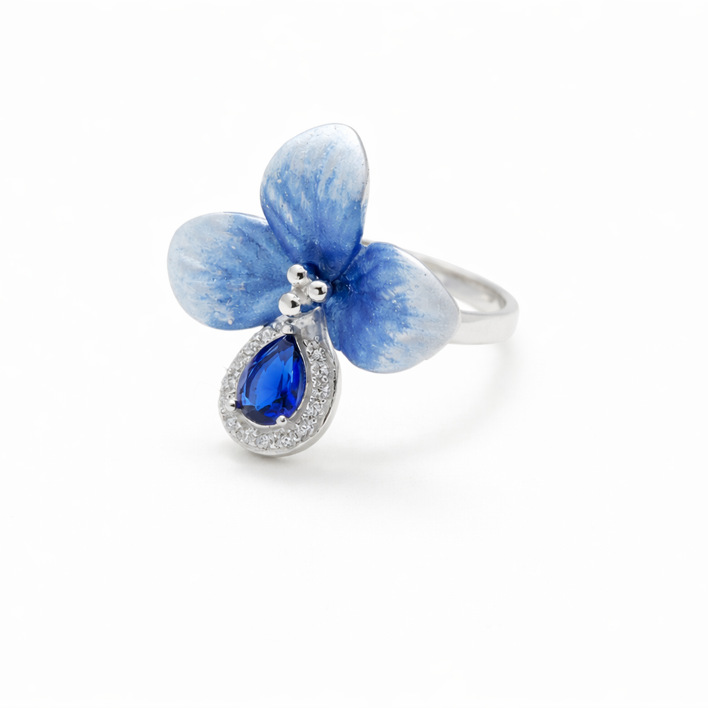 Stylish Blue Statement 925 Silver Ring
