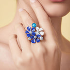 Elegant Blue Flower 925 Silver Ring