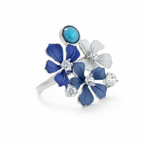 Elegant Blue Flower 925 Silver Ring