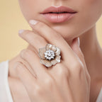 Champagne Flower Designer 925 Silver Ring