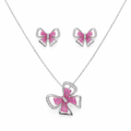 925 Silver Chain with Pink Butterfly Pendant Set