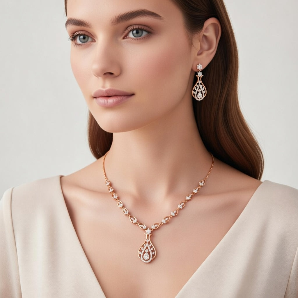 Rose Tone 925 Silver Necklace Set