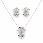 Luxury Floral Glow Silver Pendant Set
