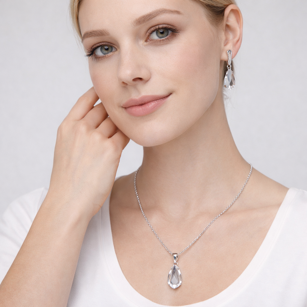 Premium Transparent Stone 925 Silver Pendant Necklace