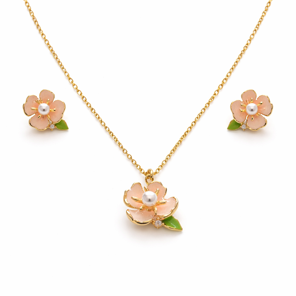Elegant Floral 925 Silver Chain Pendant Set for Women