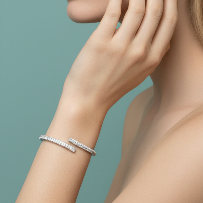 Modern Pearl Line Openable Silver Kada