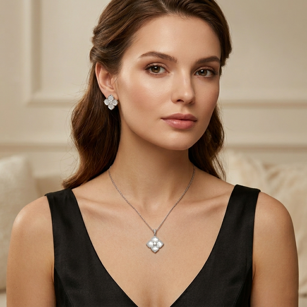 Elegant Pearl Drop 925 Silver Chain Pendant Set