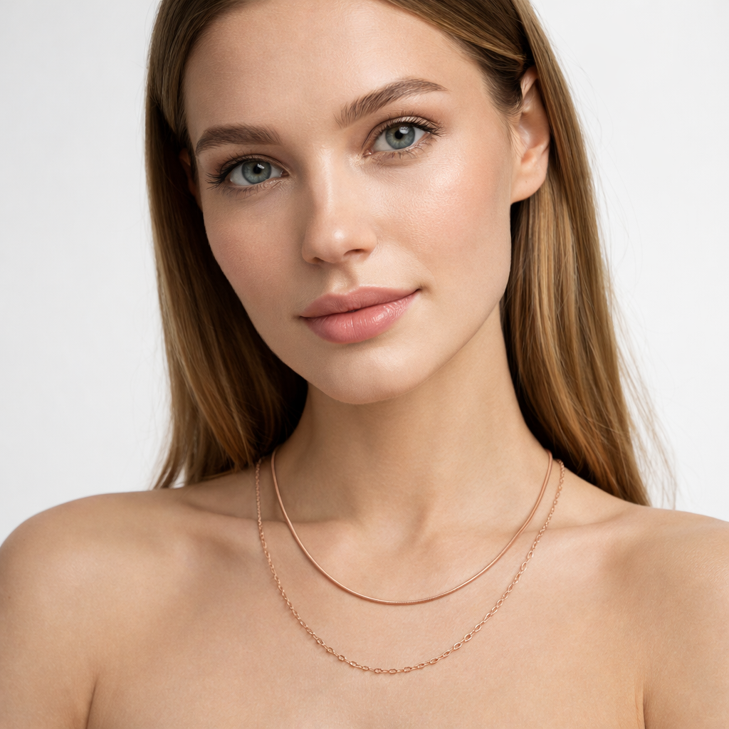 Elegant Layered Rose-Tone 925 Silver Chain