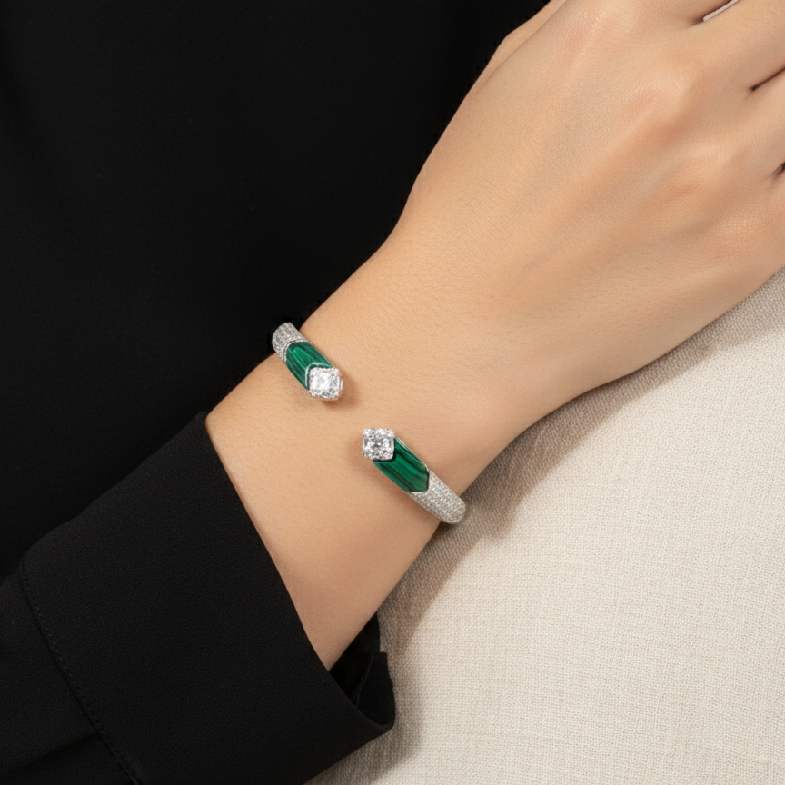 Classic Green Accent Silver Kada for Women