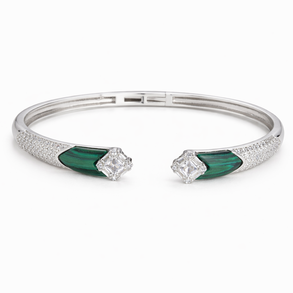 Classic Green Accent Silver Kada for Women