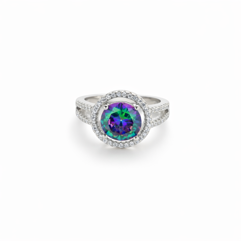 Elegant Multicolor Halo 925 Silver Ring