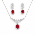 Elegant Red Stone 925 Silver Chain Pendant Set for Women