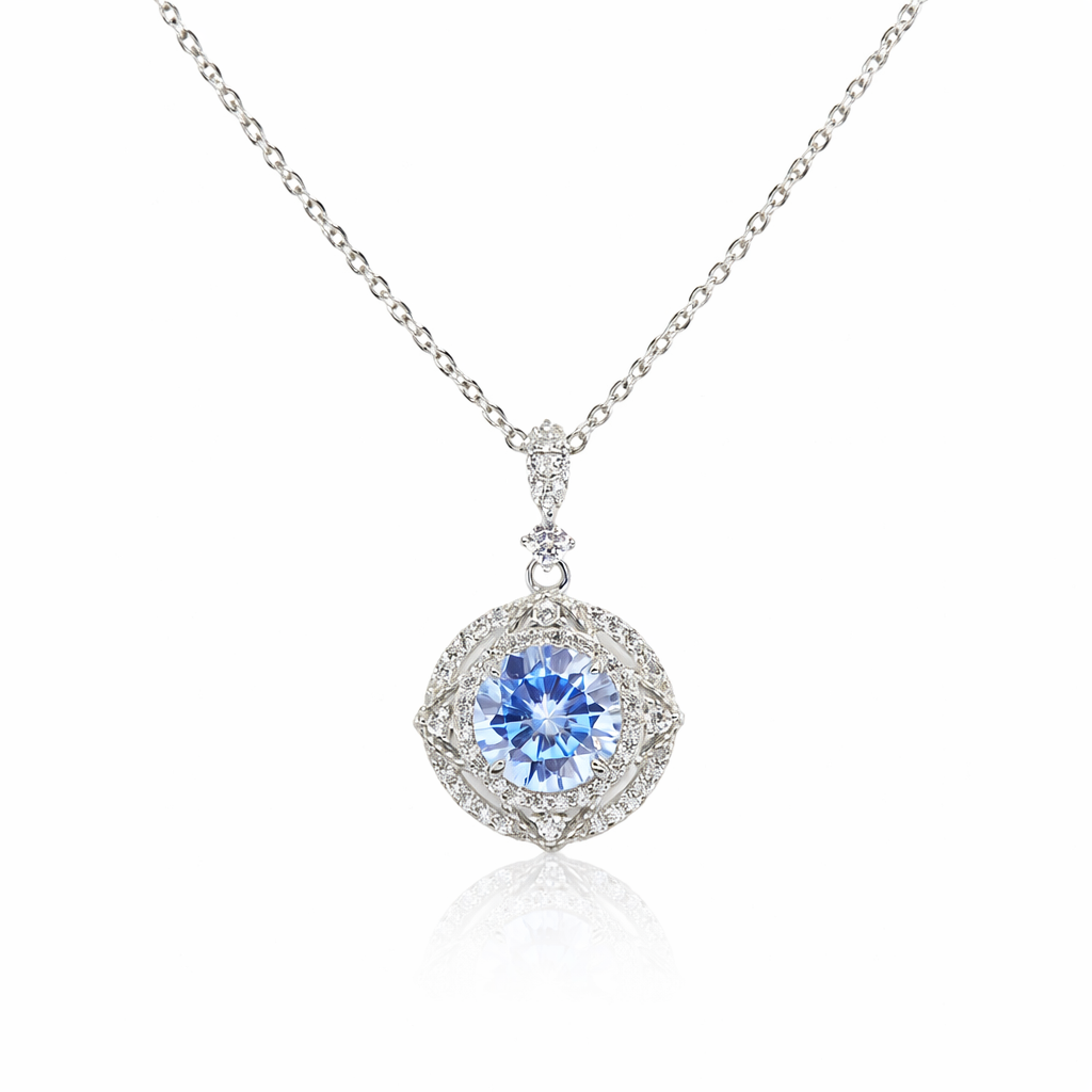 925 Silver Sky Blue Crystal Pendant with Chain – Minimal Luxury Look