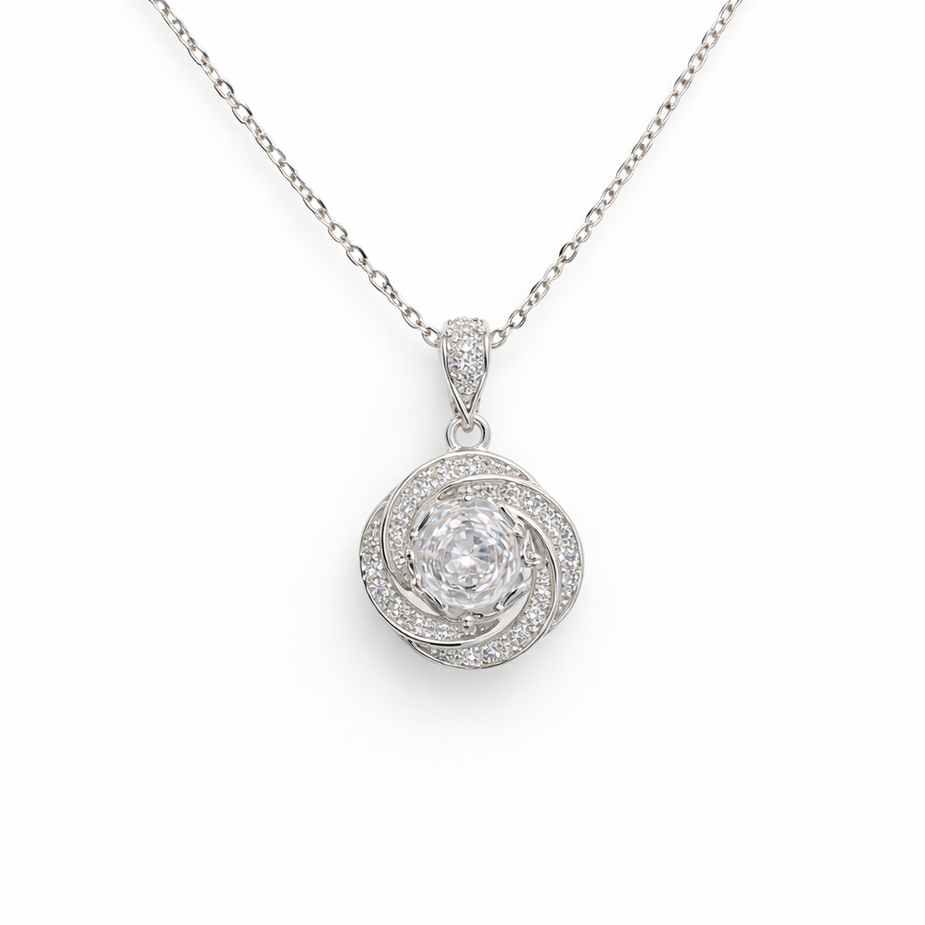 Classic Single Stone Pendant Chain – 925 Silver