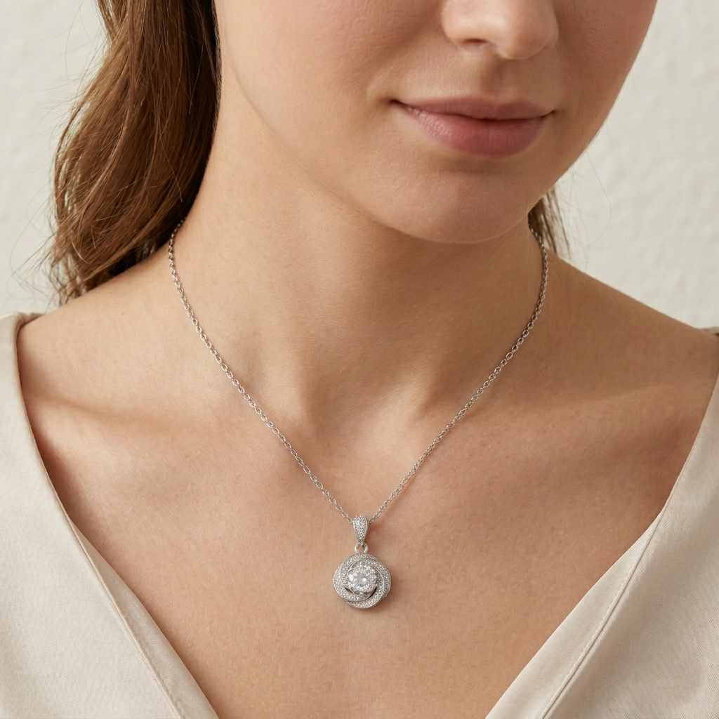 Classic Single Stone Pendant Chain – 925 Silver