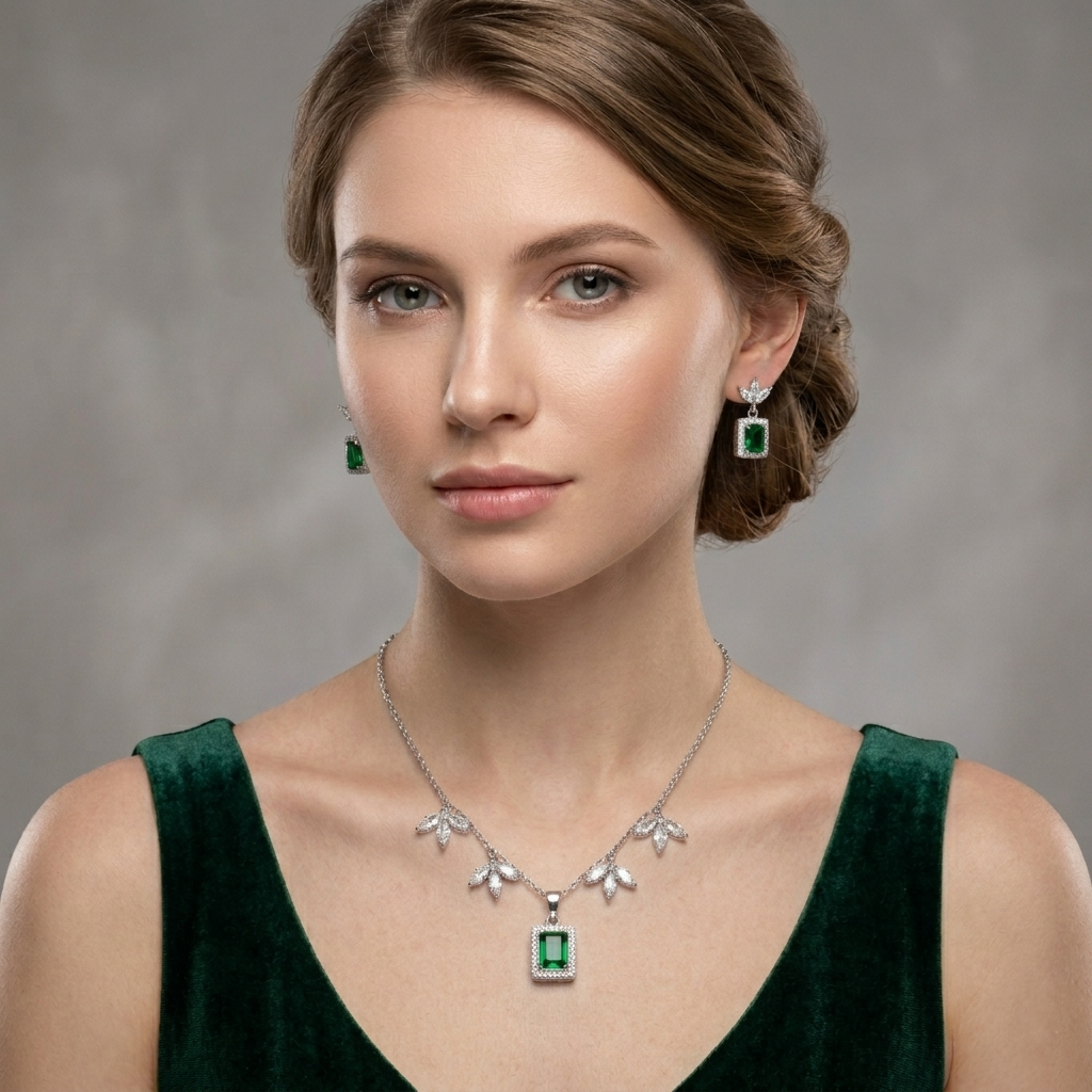 Elegant Green Stone Chain Pendant Set in 925 Silver