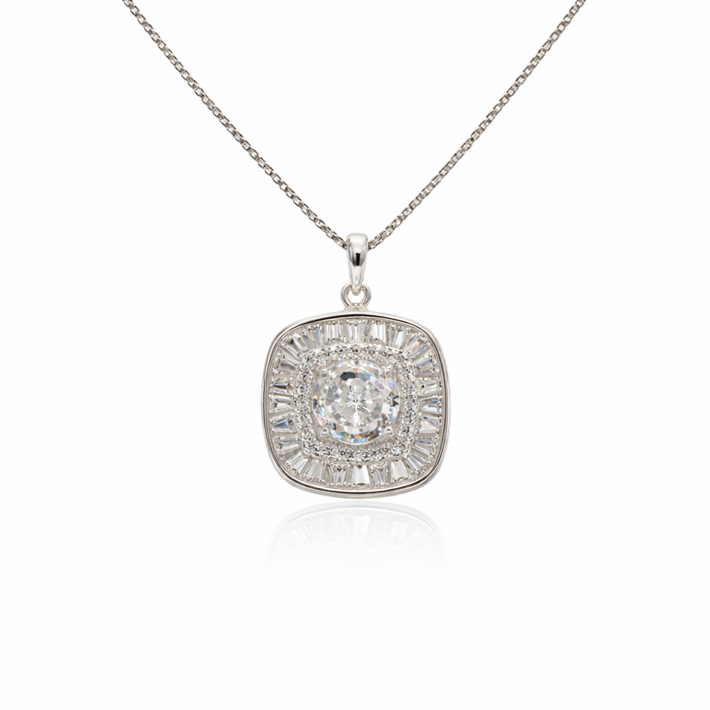 Elegant Sparkle Single Diamond Look Pendant – 925 Silver