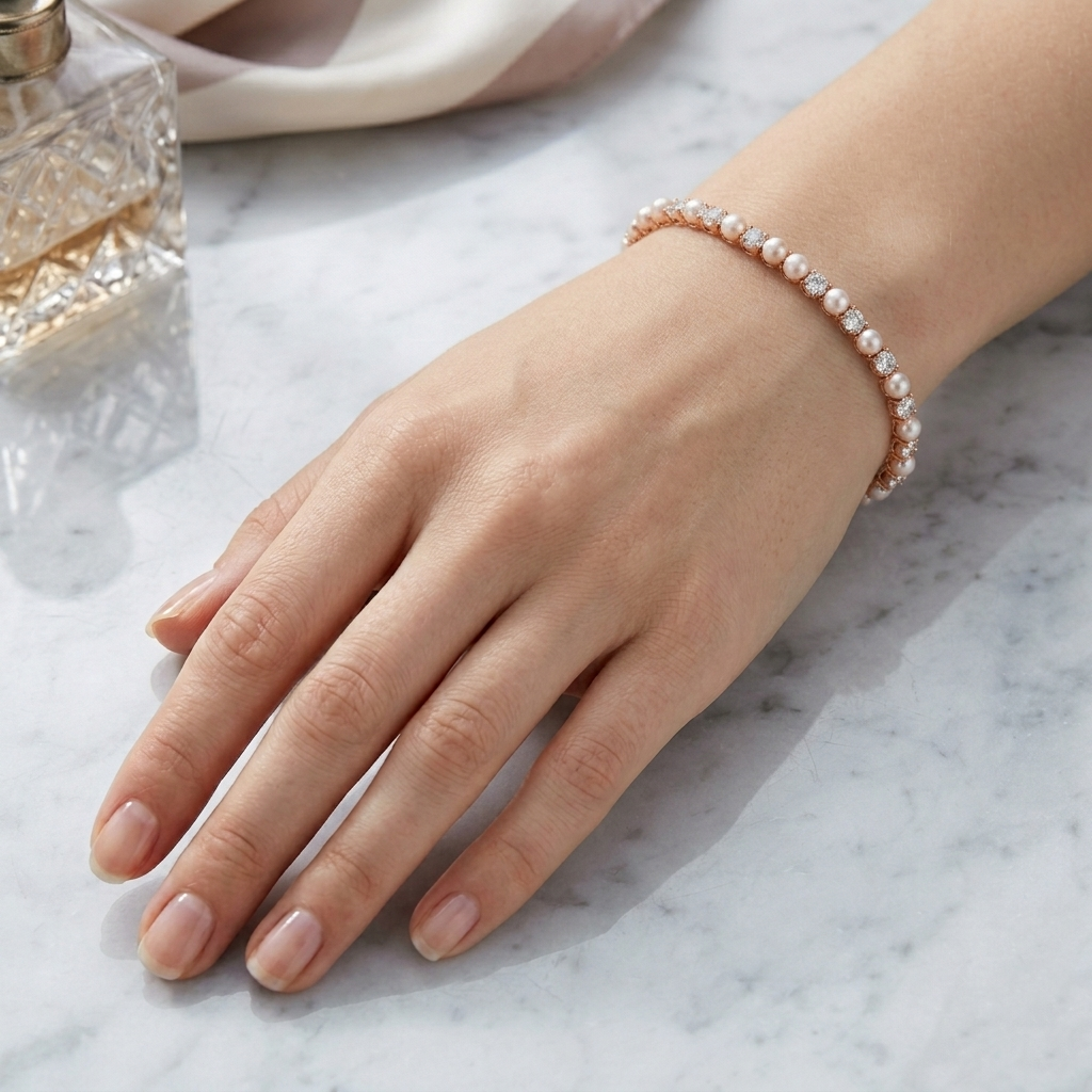 Royal Grace Pearl & Diamond Bracelet In Rose Tone