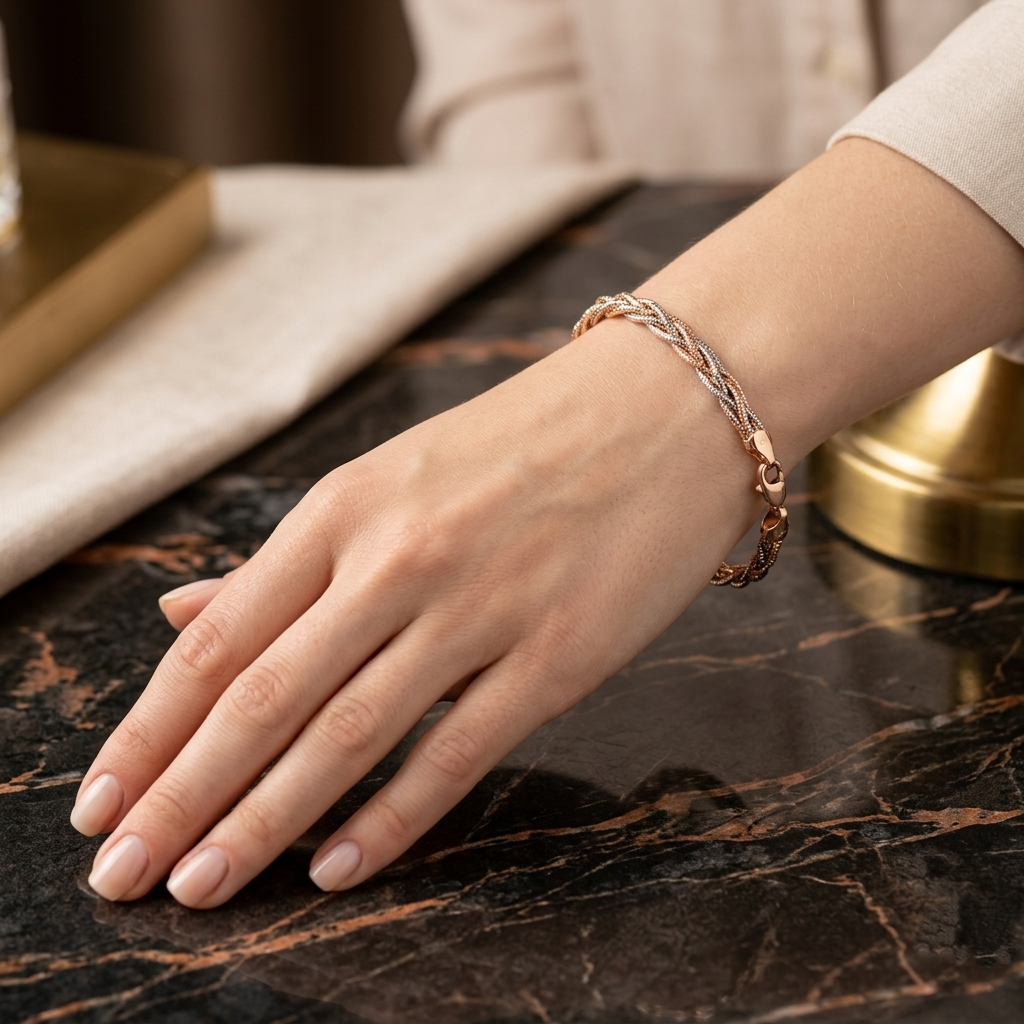 Rose Glow Twisted Silver Bracelet