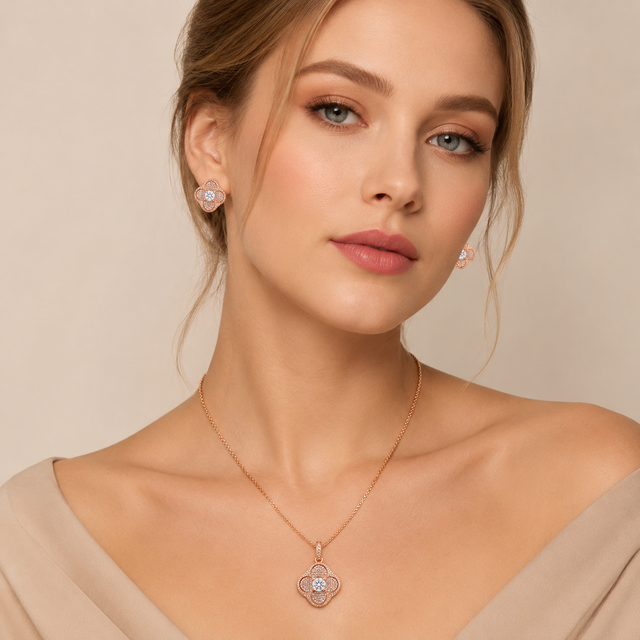 Silver Sparkle Pendant Chain In Rose Tone